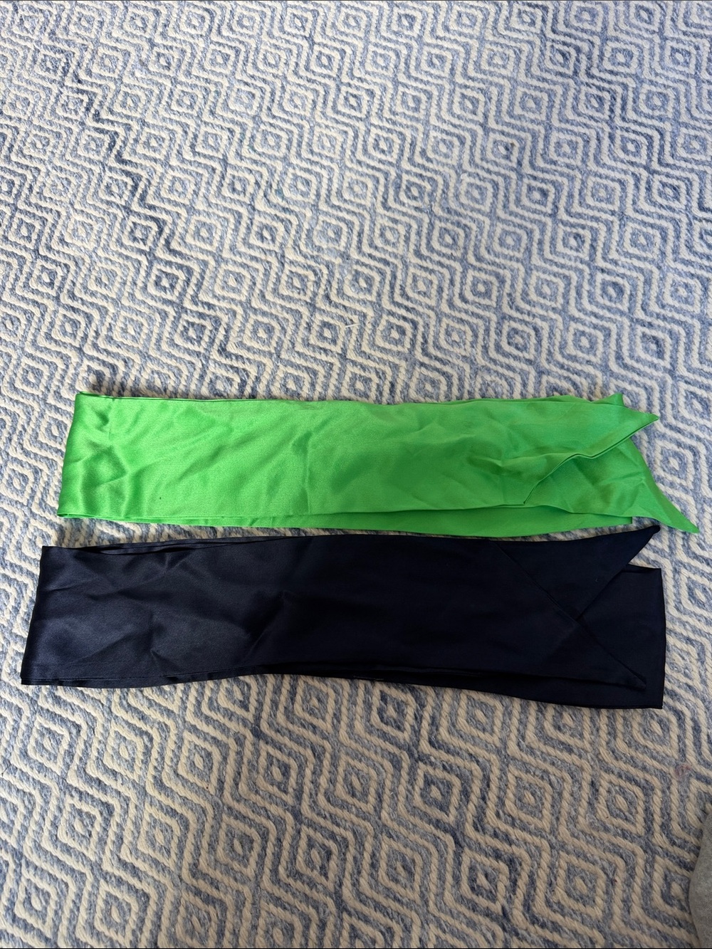 2 Silky Ribbon Belts - Green and Navy